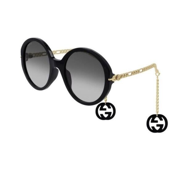 [99% NEW] GUCCI Sunglasses GG0726S 001 Black/Grey, Gold Frame w/ Charms, Eyewear - Picture 1 of 8